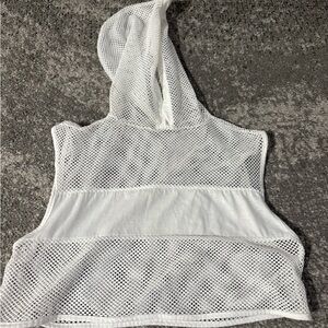 White Mesh Hooded Cropped Top